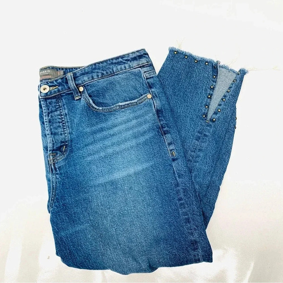 Torrid Jeans Woman 14S Button fly Blue Studs High Rise‎ Straight Crop Stretch - Picture 1 of 13